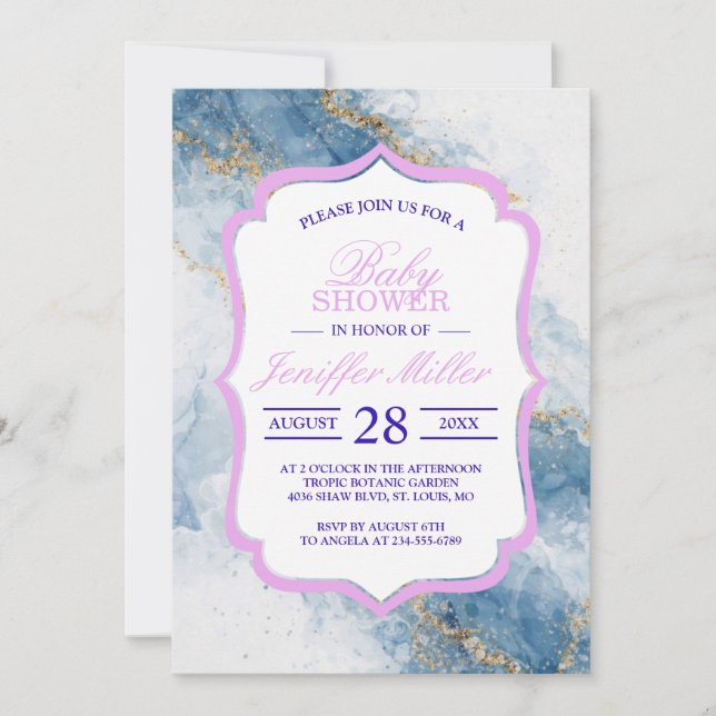 Elegant Blue Gold Glitter Abstract Flow            Invitation (Front)
