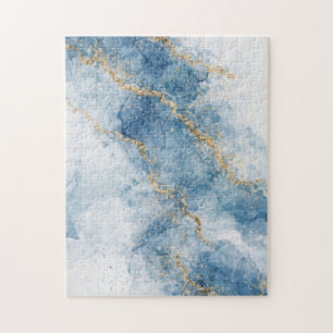 Elegant Blue Gold Glitter Abstract Flow Jigsaw Puzzle