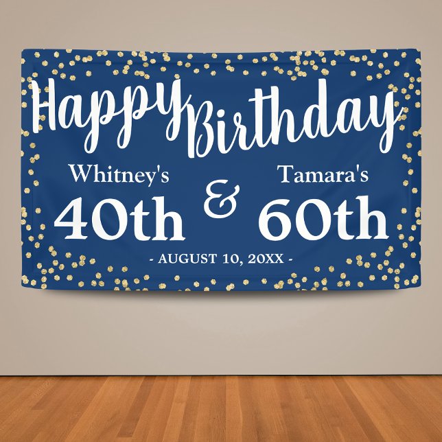 Elegant Blue Gold Glitter Joint Adult Birthday Banner (Creator Uploaded)