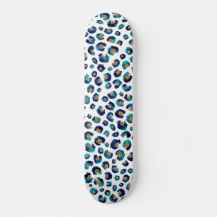 Elegant Blue Gold Glitter Leopard Animal Print Skateboard