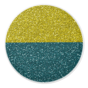 Elegant Blue Gold Glitter Sparkle Ceramic Knob
