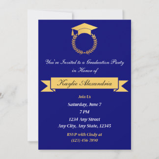 Elegant Blue & Gold Graduation Invitation
