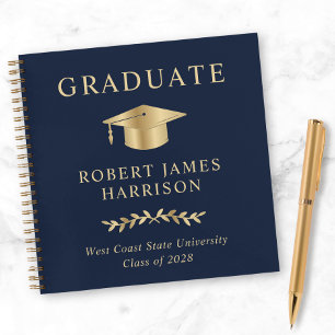 Elegant Blue Gold Graduation Party Guest Book