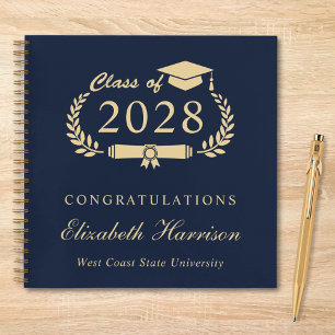 Elegant Blue Gold Graduation Party Guest Book