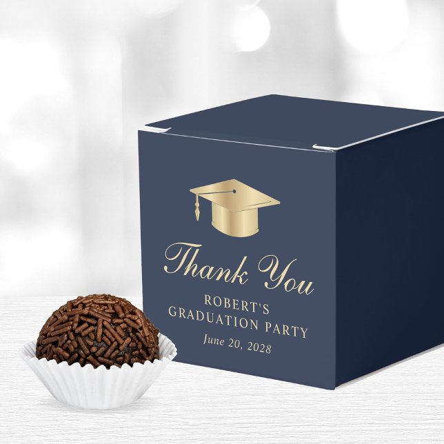 Elegant Blue Gold Graduation Party Thank You Favour Box (Creator Uploaded)