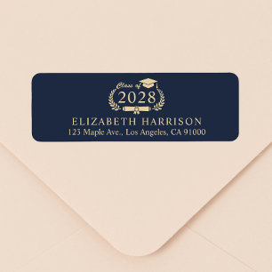 Elegant Blue Gold Graduation Return Address Label