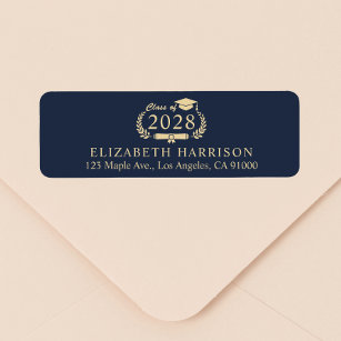 Elegant Blue Gold Graduation Return Address Return Address Label