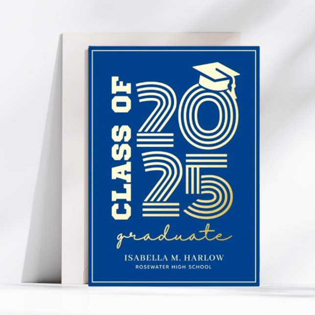 Elegant Blue Gold Highschool Grad Announcement (Creator Uploaded)
