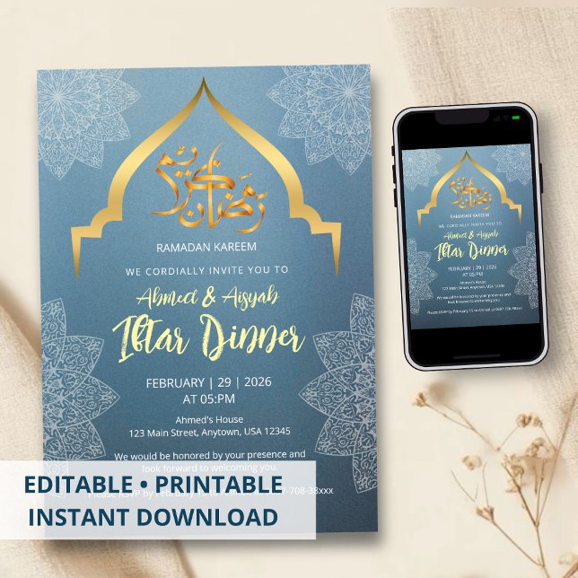Elegant Blue & Gold Iftar Invitation (Creator Uploaded)