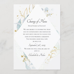 Elegant Blue Gold( Imitat) Watercolour Wedding Invitation