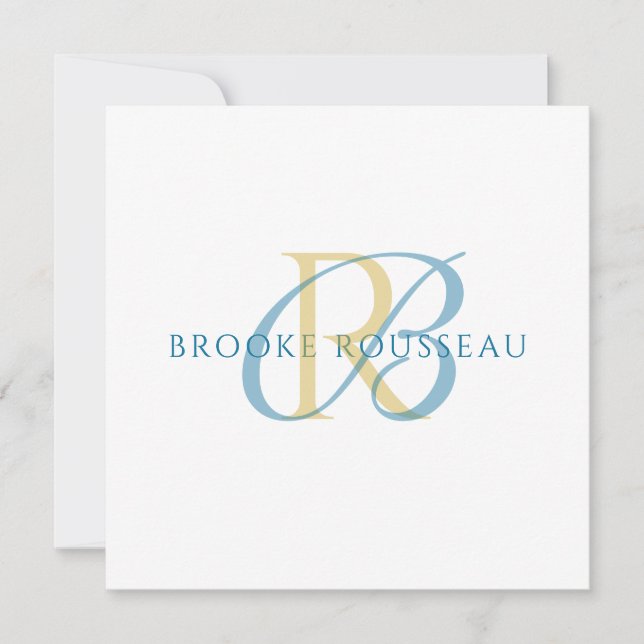 Elegant Blue Gold Initial Monogram Card (Front)