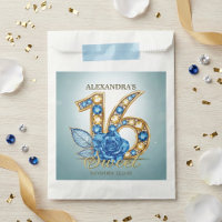 Elegant Blue Gold Jewel Crystal Rose Sweet 16