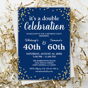 Elegant Blue Gold Joint Birthday Party Invitation