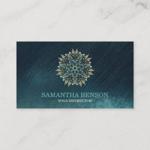 Elegant Blue & Gold Lotus Yoga Instructor Business Business Card