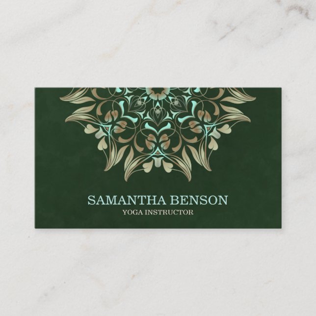 Elegant Blue & Gold Lotus Yoga Instructor Business Card (Front)