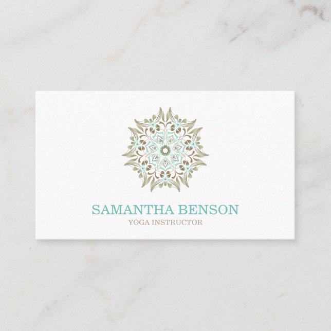 Elegant Blue & Gold Lotus Yoga Instructor Business Card (Front)