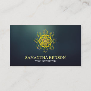 Elegant Blue & Gold Lotus Yoga Instructor Business Card