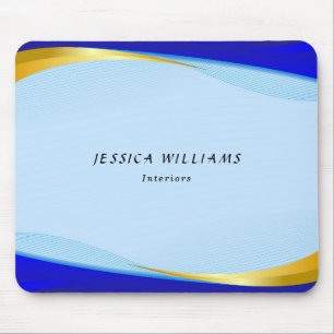 Elegant Blue Gold Luxury Designer Logo Business Mouse Pad