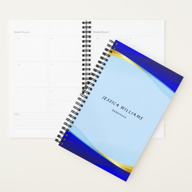 Elegant Blue Gold Luxury Designer Logo Business Planner (Display)