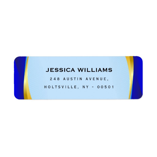 Elegant Blue Gold Luxury Designer Logo Return Address Label (Front)