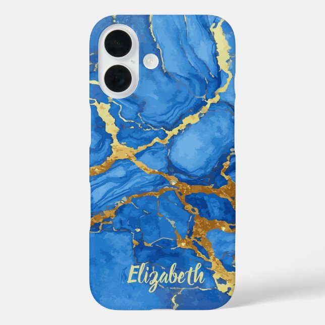 Elegant Blue & Gold Marble Case-Mate iPhone Case (Back)