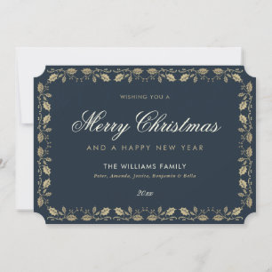 Elegant Blue Gold Merry Christmas Card