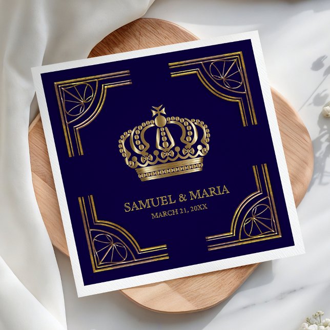 Elegant Blue Gold Ornate Crown Wedding Napkin (Creator Uploaded)