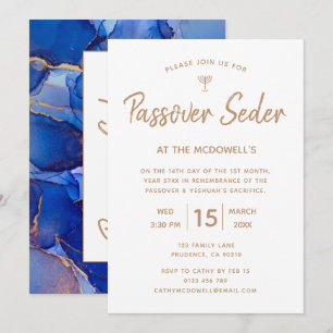 Elegant Blue Gold Passover Seder Invitation