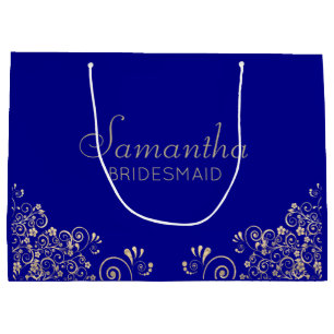 Elegant Blue Gold Personalised Bridesmaid Large G Large Gift Bag
