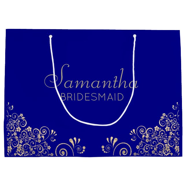 Elegant Blue Gold Personalised Bridesmaid  Large G Large Gift Bag (Back)