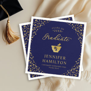 Elegant Blue Gold Pharmacy School Graduation Napkin