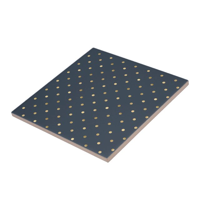 Elegant Blue Gold Polka Dots Ceramic Tile (Side)