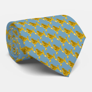 Elegant Blue & Gold Poodle Dog Pattern Tie