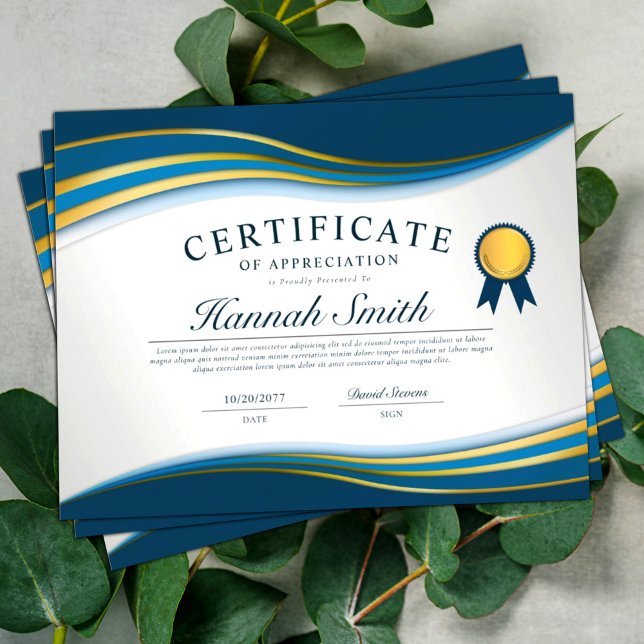 Elegant Blue & Gold Professional Certificate Award (Creator Uploaded)