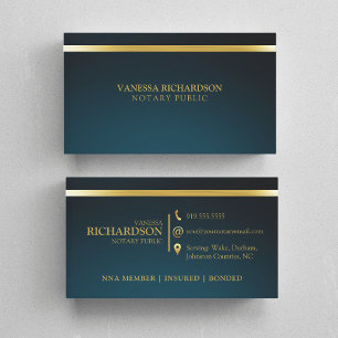 Elegant Blue & Gold Professional Notary Public Bus Business Card