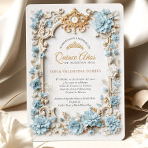 Elegant Blue Gold Quinceanera Spanish Sweet 15