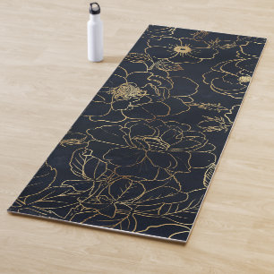Elegant Blue Gold Roses Flowers  Yoga Mat
