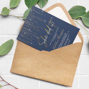 Elegant Blue Gold Sparkling She did it Graduation Invitation