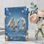 Elegant Blue Gold Sparkly Balloons 40th Birthday Card<br><div class="desc">Celebrate a major milestone in style with this elegant blue and gold 40th birthday greeting card. Featuring a festive design with royal blue and metallic gold balloons, sparkling confetti, and a stunning 3D-effect striped number "40", this card is perfect for him or anyone celebrating their fourth decade. The inside includes...</div>