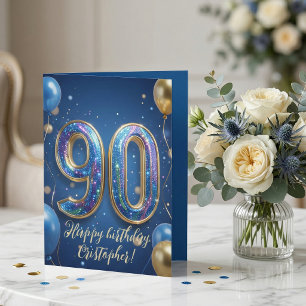 Elegant Blue Gold Sparkly Balloons 70th Birthday Card