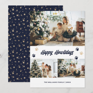 Elegant Blue Gold Stars Photo Dog Holiday Card