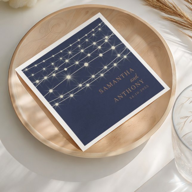Elegant Blue & Gold String lights  Napkin (Creator Uploaded)