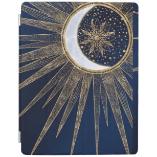 Elegant Blue Gold Sun Moon Mandala iPad Cover