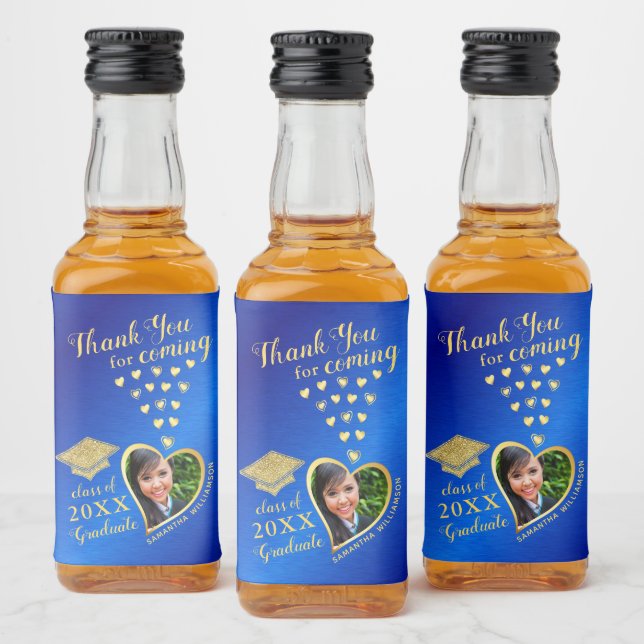 Elegant Blue Gold Thank You 2025 Graduation Liquor Bottle Label (Bottles)
