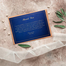 Elegant Blue & Gold Trimmed Thank You Card 