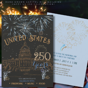 Elegant Blue & Gold US 250 Capitol Invitation