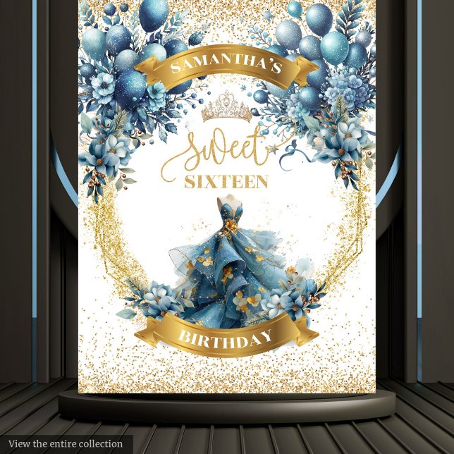 Elegant Blue Gold Watercolor Sweet 16 Glitter   Tapestry (Elegant Blue Gold Watercolor Sweet 16 Glitter Tapestry)