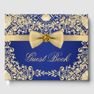 Elegant Blue Gold Wedding Party Event Guest Book