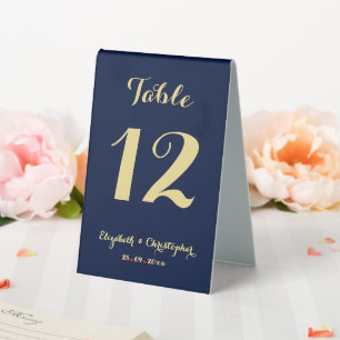 Elegant Blue Gold Wedding Reception Table Number