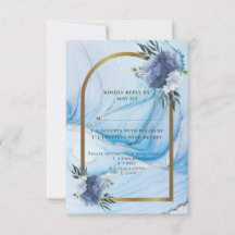 Elegant Blue & Gold Wedding RSVP Card